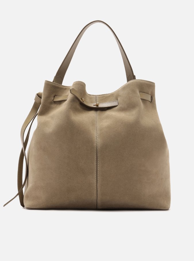 Bolsa Bucket Cinza Couro Camurça Grande