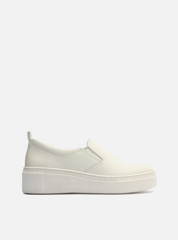 Tênis Slip On Couro Flatform Elástico Branco