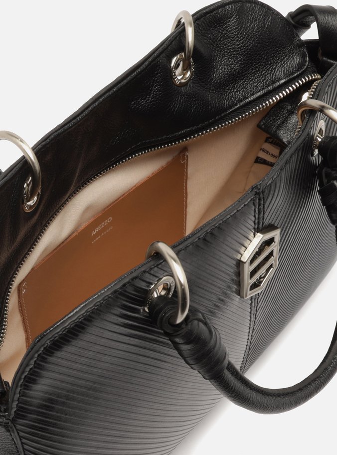 Bolsa Tote Preta Couro Grande Metal