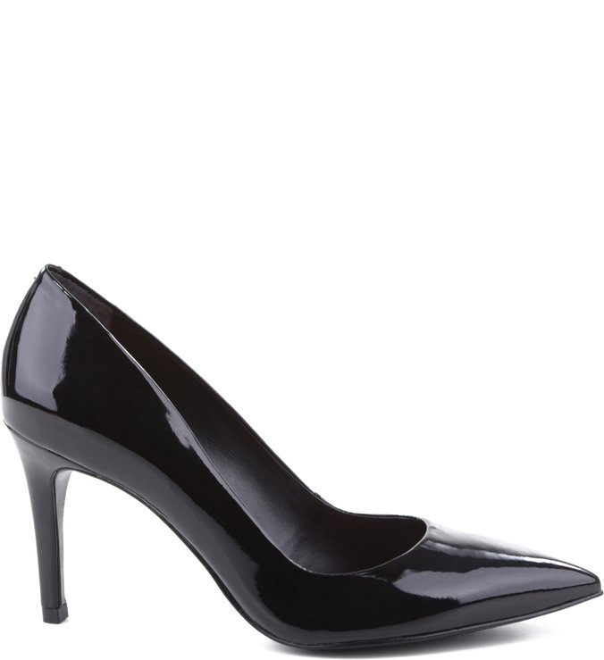 Scarpin Verniz Bico Fino Alto Preto