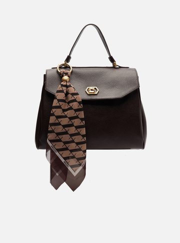 Bolsa Satchel Marrom Couro Média Lenço