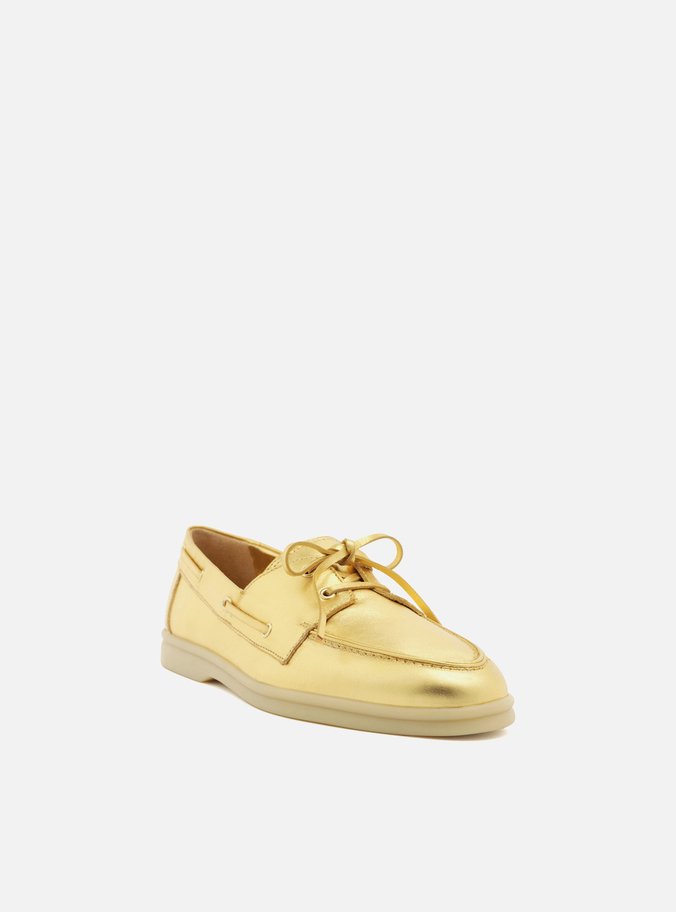 Mocassim Dourado Salto Rasteiro
