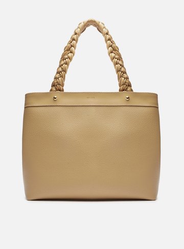 Bolsa Shopping Bege Grande Alças Trançadas