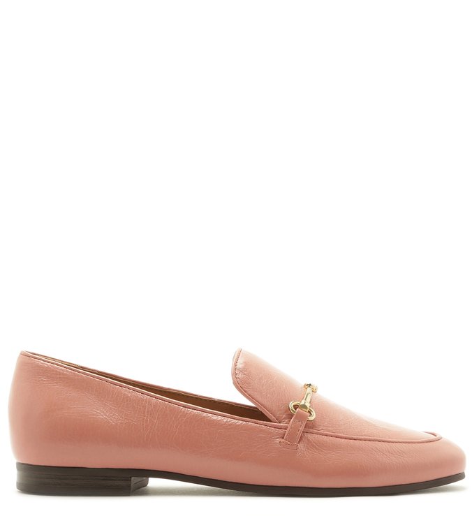 Mocassim Rosa Couro Bico Bridão Ferragem