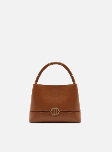 Bolsa Tote Marrom Couro Pequena Anéis