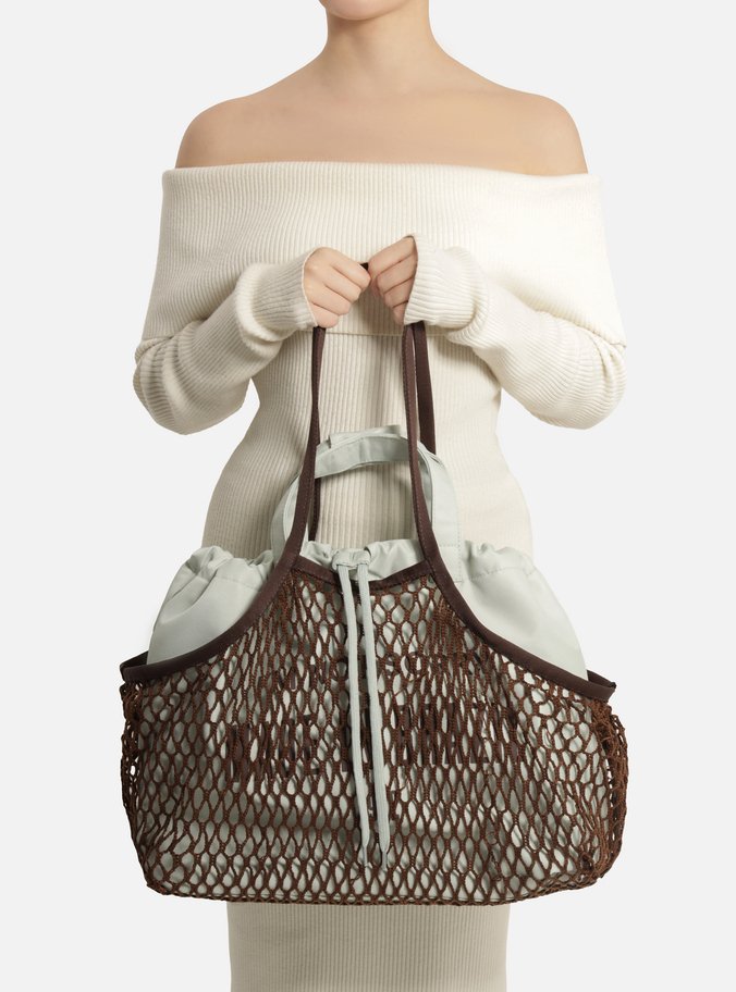 Bolsa Shopping Marrom Tela Lona Grande Verde TIG