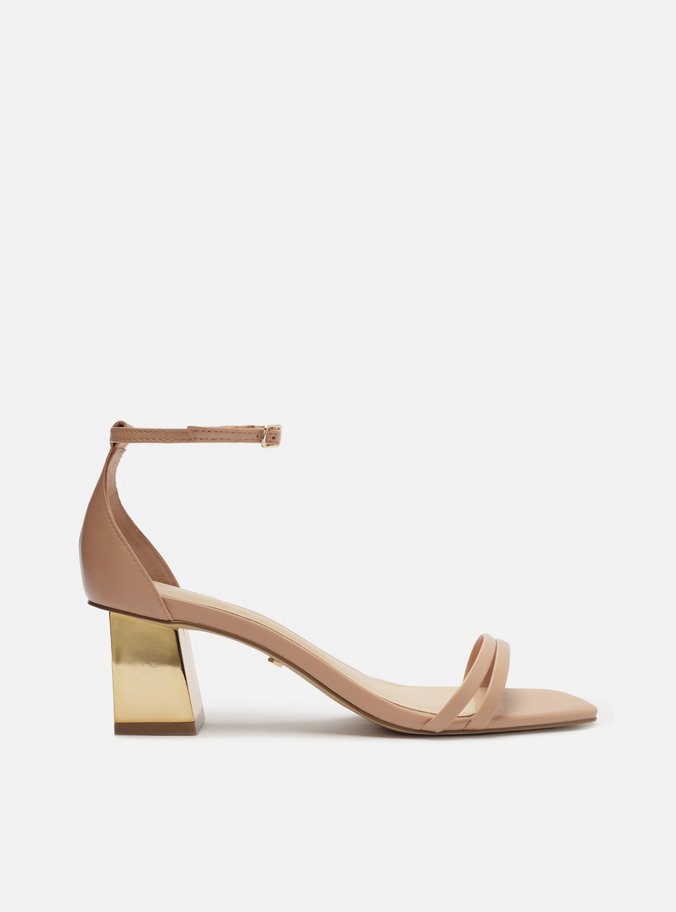 Sandália Nude Salto Médio Bloco