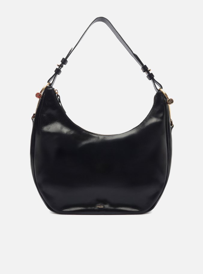 Bolsa Hobo Preta Couro Grande Metais Alça