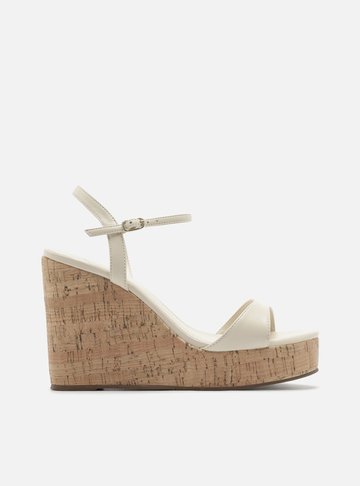Sandália Branca Plataforma Salto Alto Cortiça