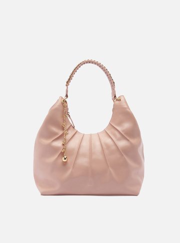 Bolsa Hobo Média Couro Rosa Corrente