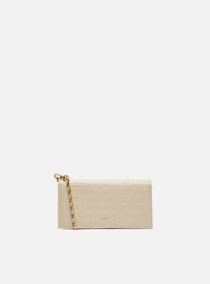 Clutch Branca Couro Croco Pequena Metal