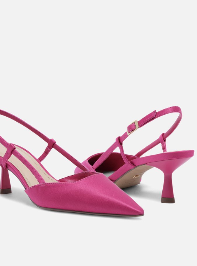 Scarpin Rosa Cetim Salto Baixo Geométrico