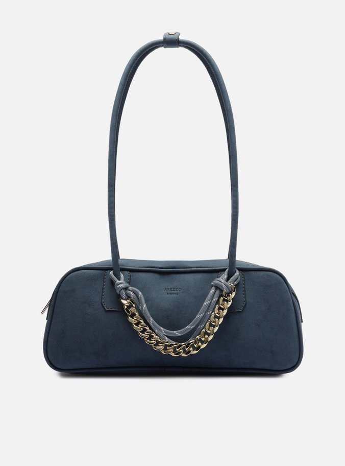 Bolsa Bowling Azul Nobuck Grande Cordão | Arezzo