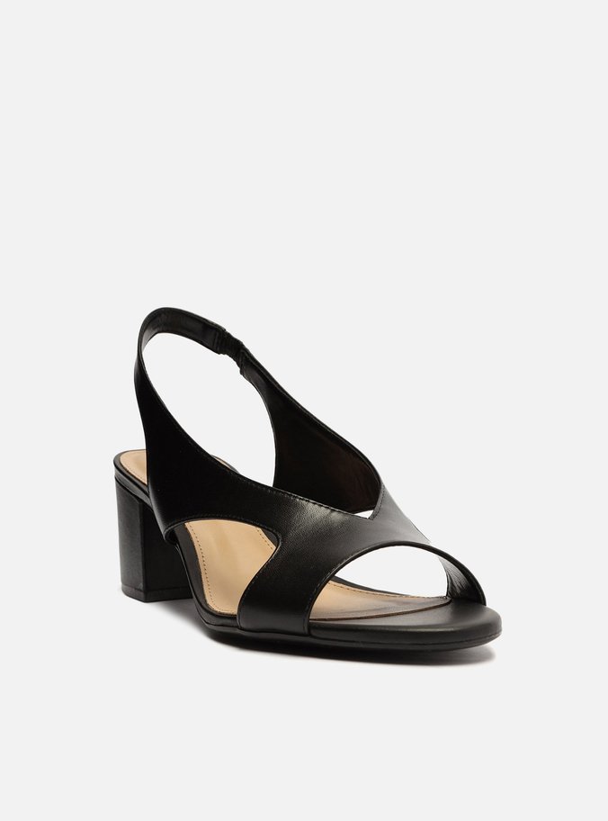 Sandália Preta Couro Salto Médio Slingback