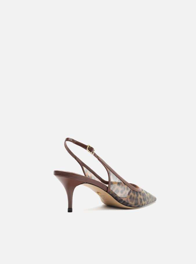 Scarpin Animal Print Tela Salto Kitten Slingback