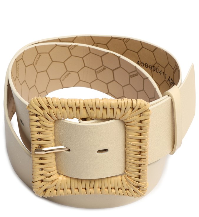 Cinto Off-White Couro Largo Fivela Vime