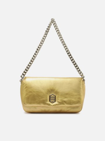 Bolsa Tiracolo Dourada Couro Média Puffer