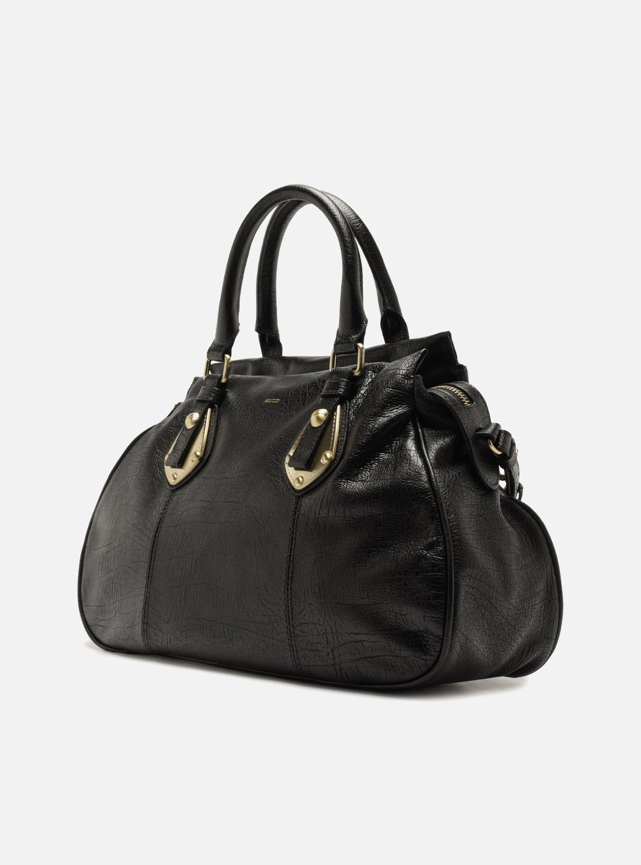 Bolsa Tote Preta Couro Grande Metais — foto 2
