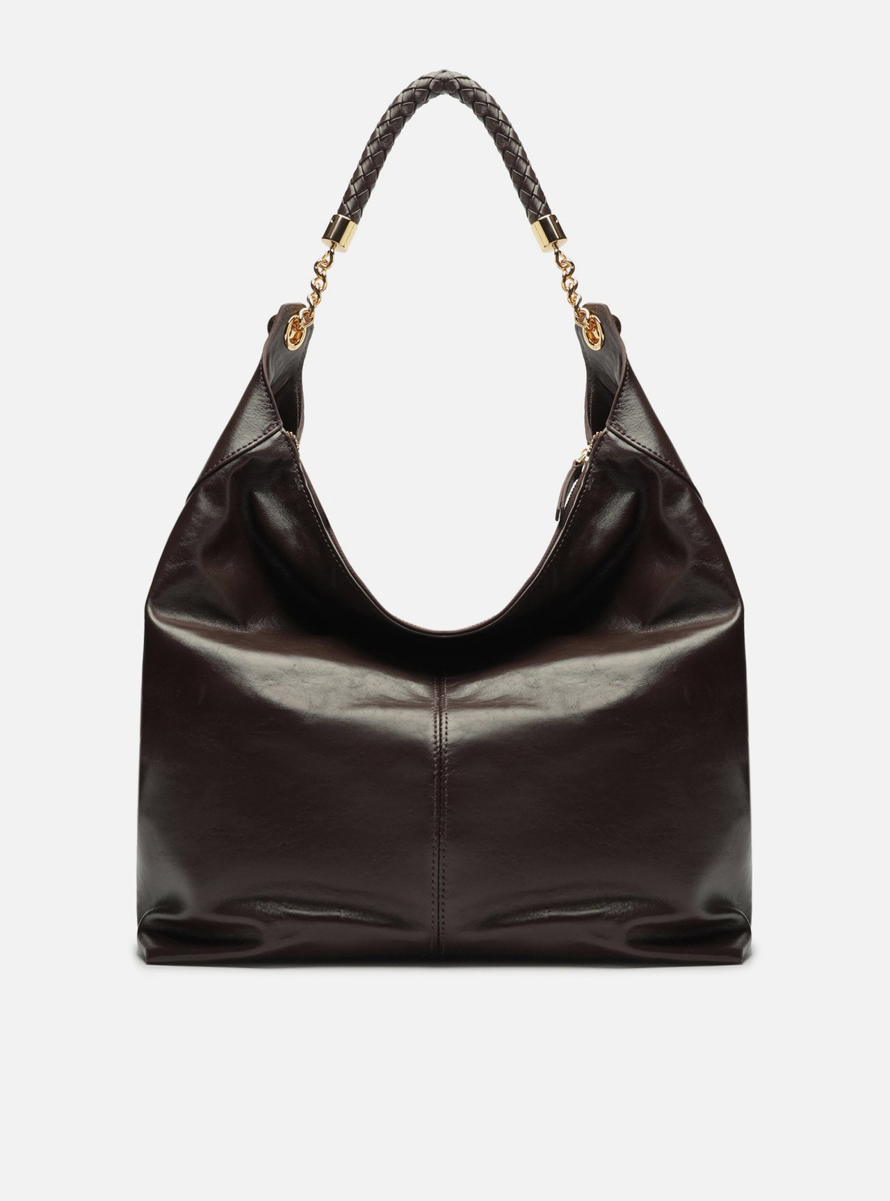 Bolsa Hobo Marrom Couro Grande Alça Trança — foto 3