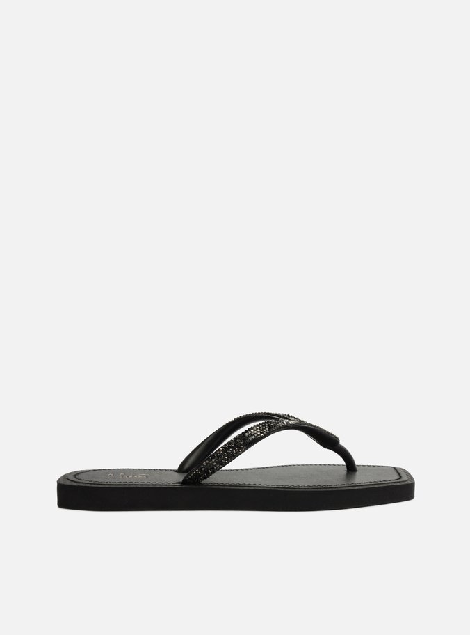 Chinelo de Dedo Preto Recouro Square Strass