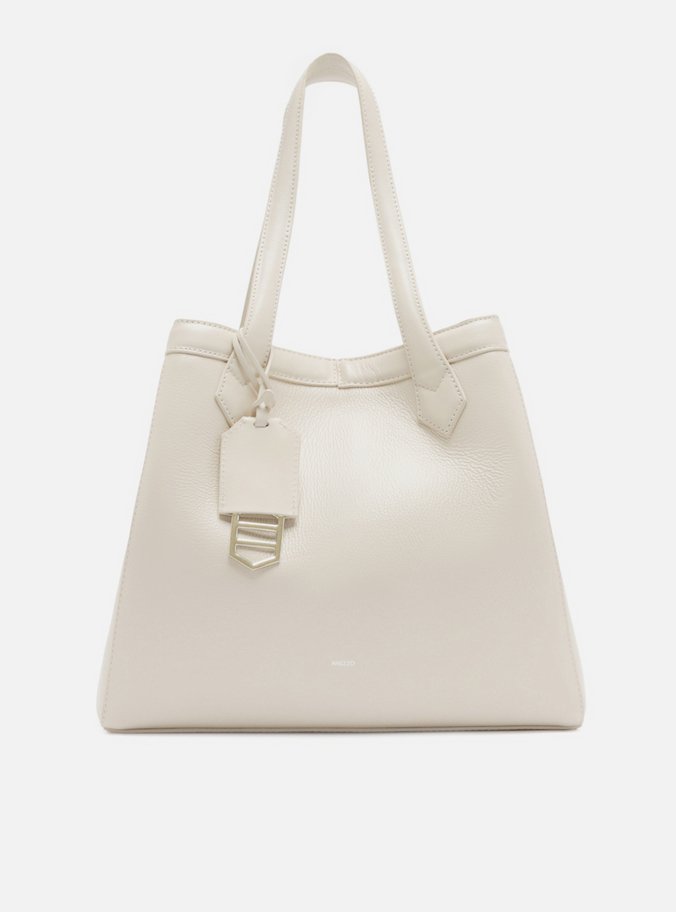 Bolsa Shopping Branca Couro Grande Bag Charm