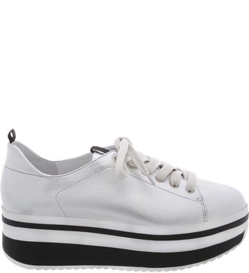 Tênis Luna Couro Prata Salto Listra