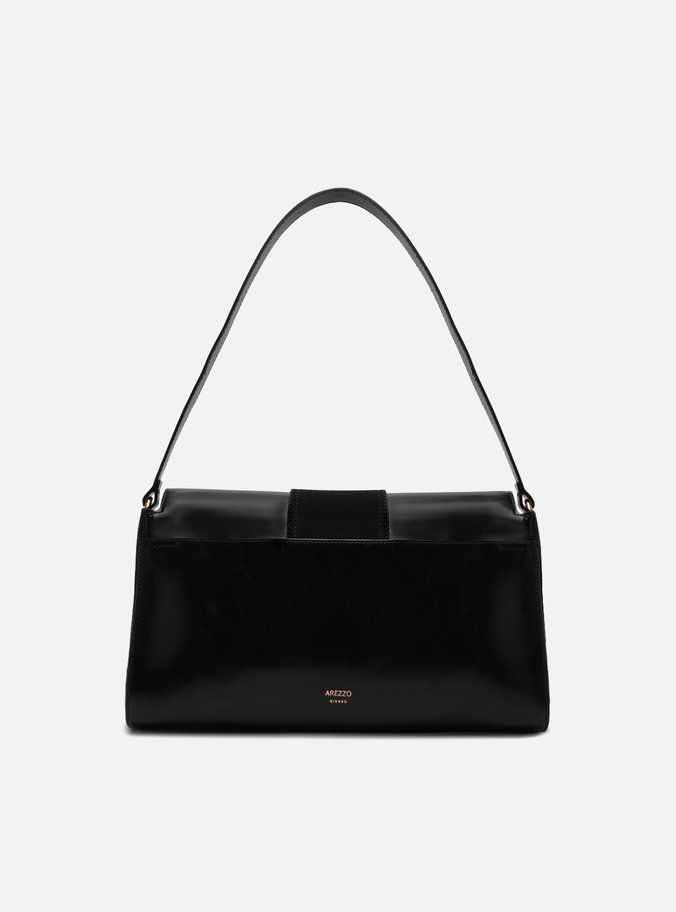 Bolsa Shoulder Preta Média Bolso Camurça