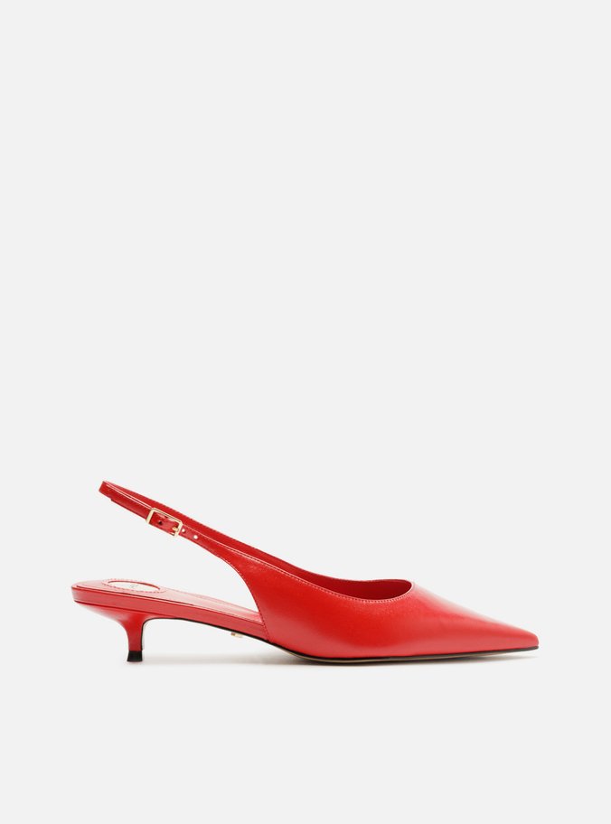 Scarpin Vermelho Couro Salto Kitten Slingback