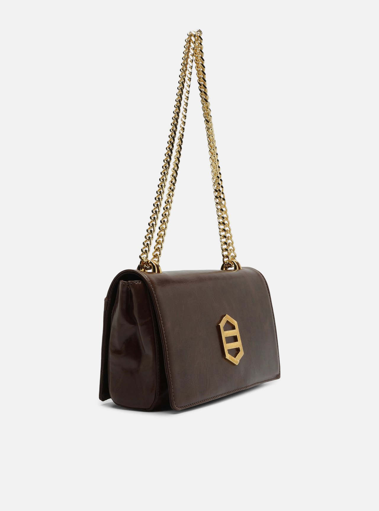 Bolsa Tiracolo Marrom Couro Média Metal Dourado — foto 5