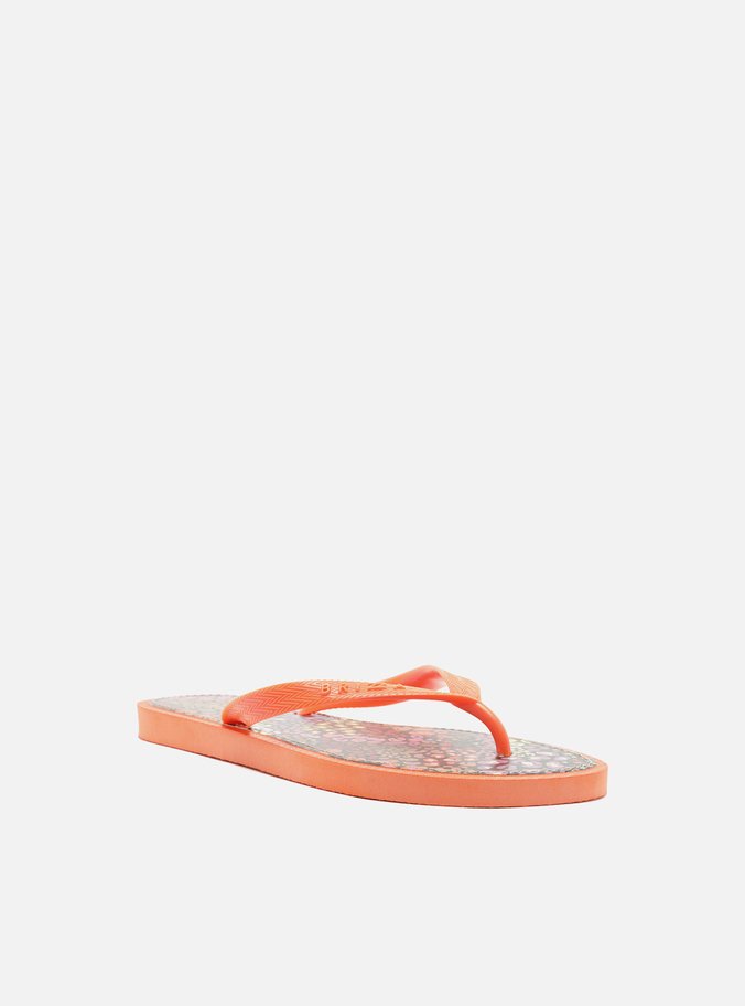 Chinelo de Dedo Laranja Palmilha Estampada