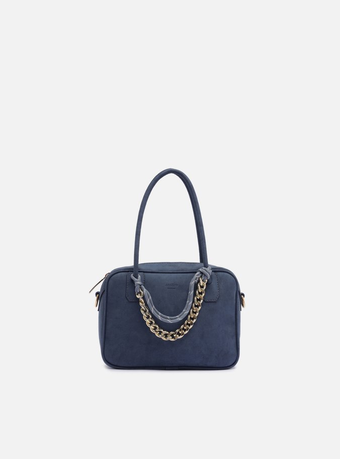 Bolsa Tiracolo Azul Nobuck Pequena Cordão