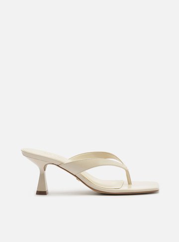 Tamanco Branco Couro Salto Fino Flip Flop