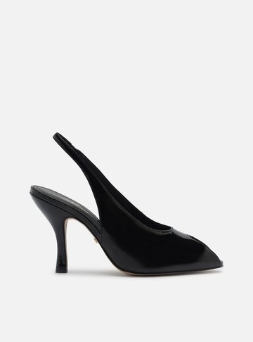 Peep Toe Preto Verniz Salto Alto Slingback