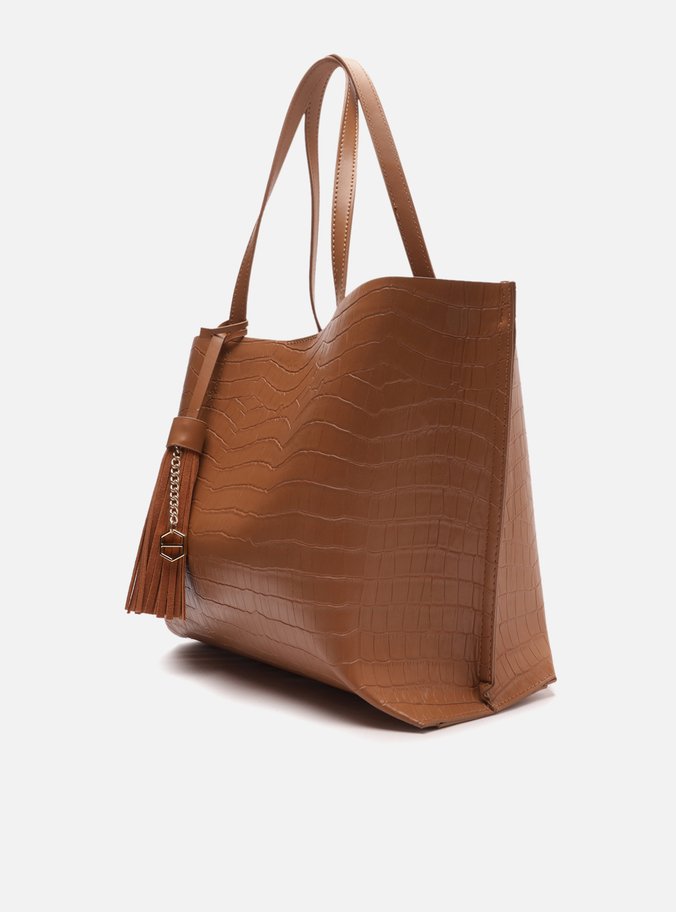 Bolsa Shopping Marrom Croco Grande Barbicacho