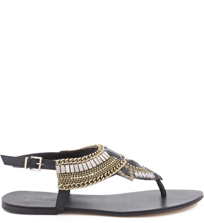 Rasteira Pedraria Ethnic Preta