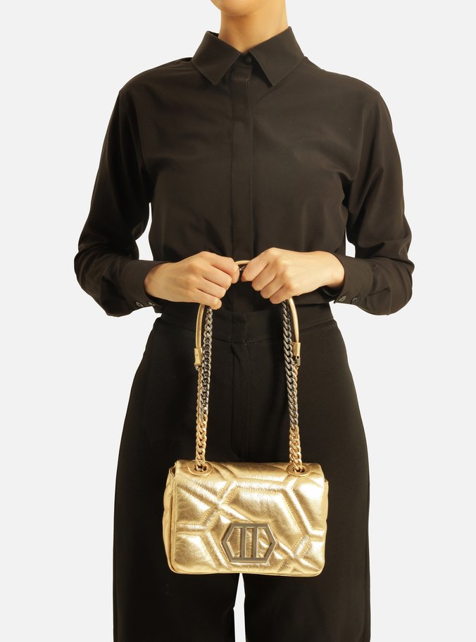 Bolsa Tiracolo Dourada Couro Emma Média