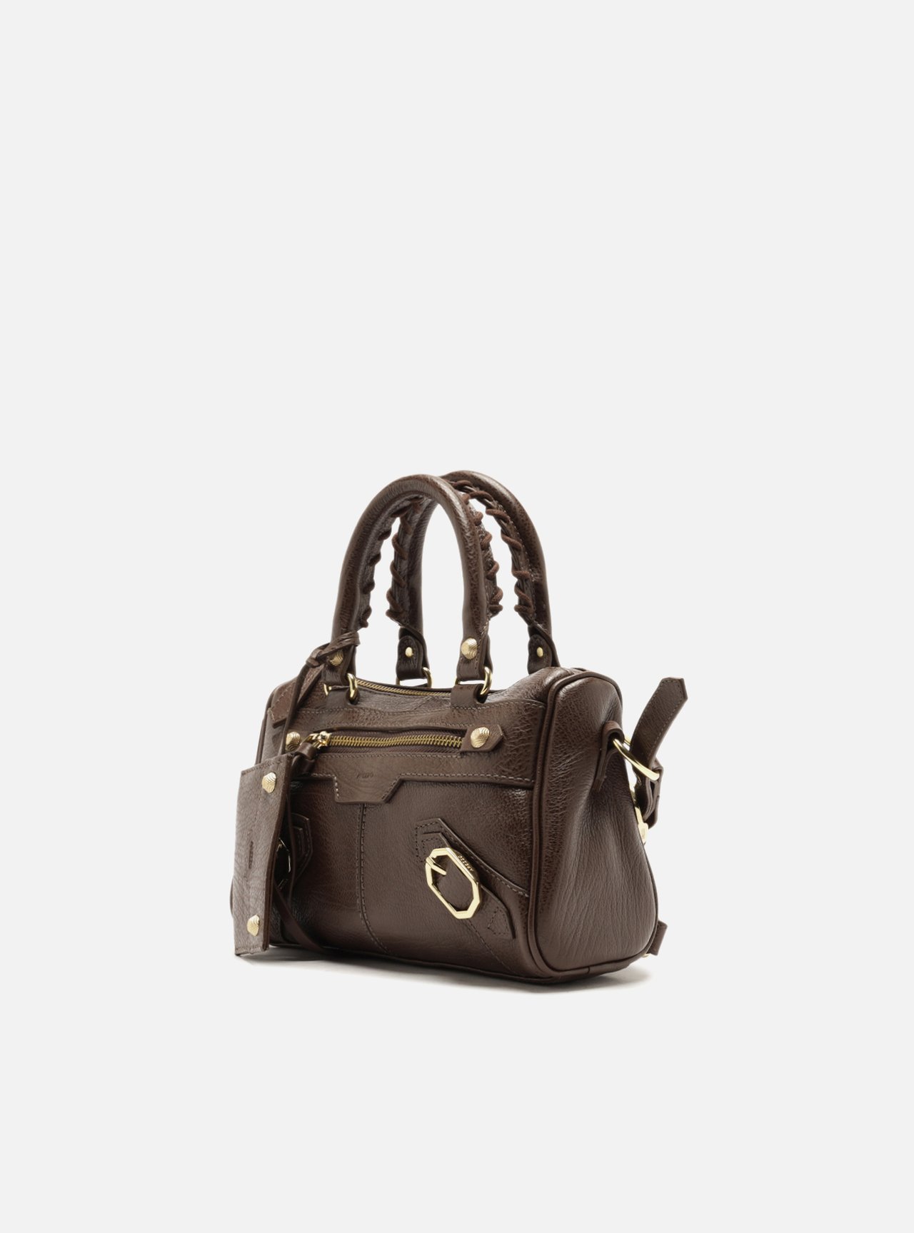 Bolsa Tote Marrom Couro Pequena Alça Tressê — foto 2