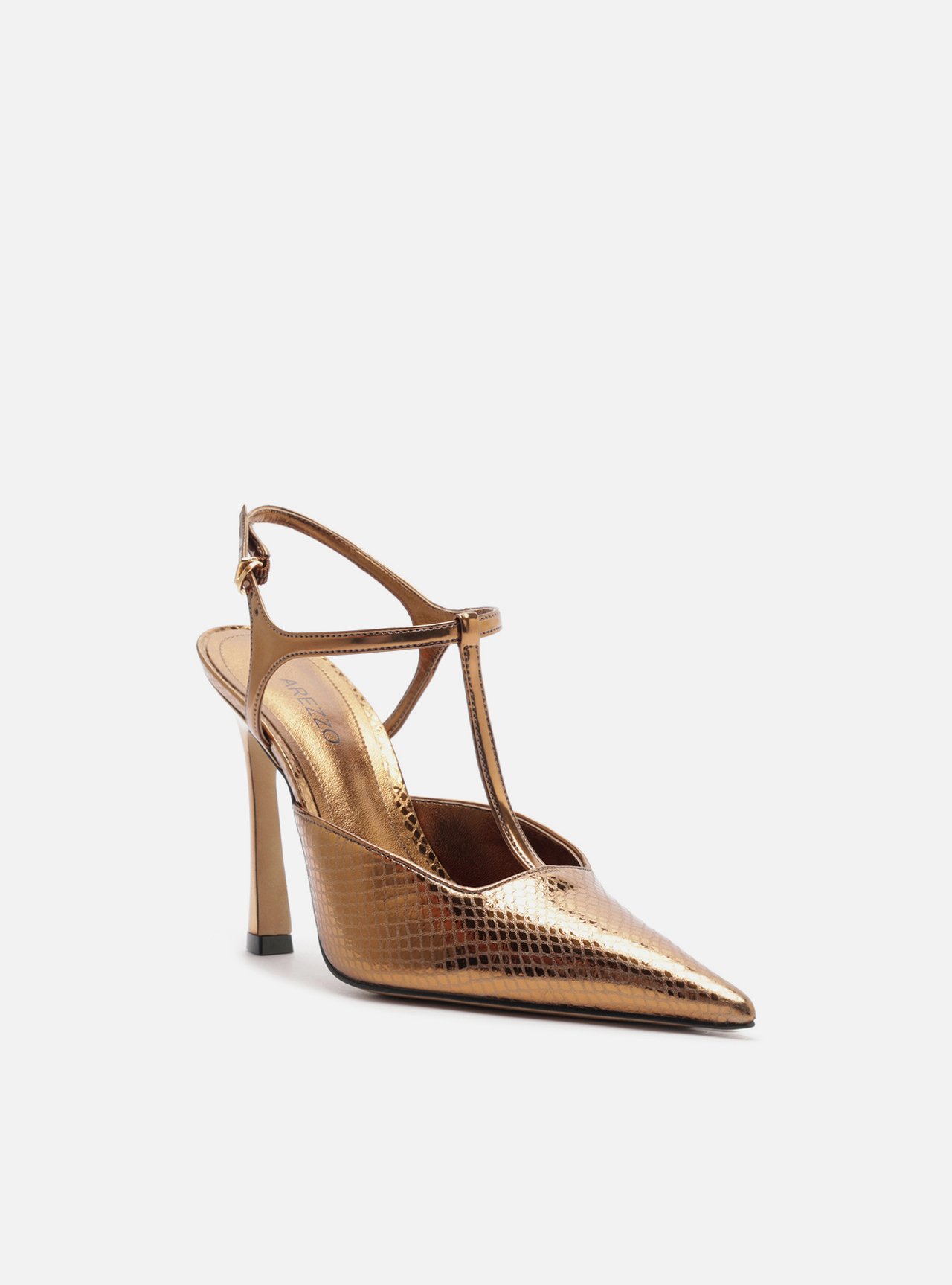 Scarpin Dourado Snake Salto Alto Aberto Telma — foto 2
