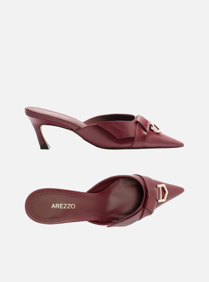 Mule Vermelho Couro Bico Fino Salto Baixo