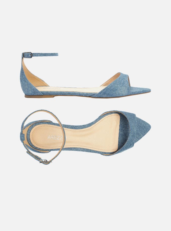 Sandália Rasteira Azul Denim Bico Fino
