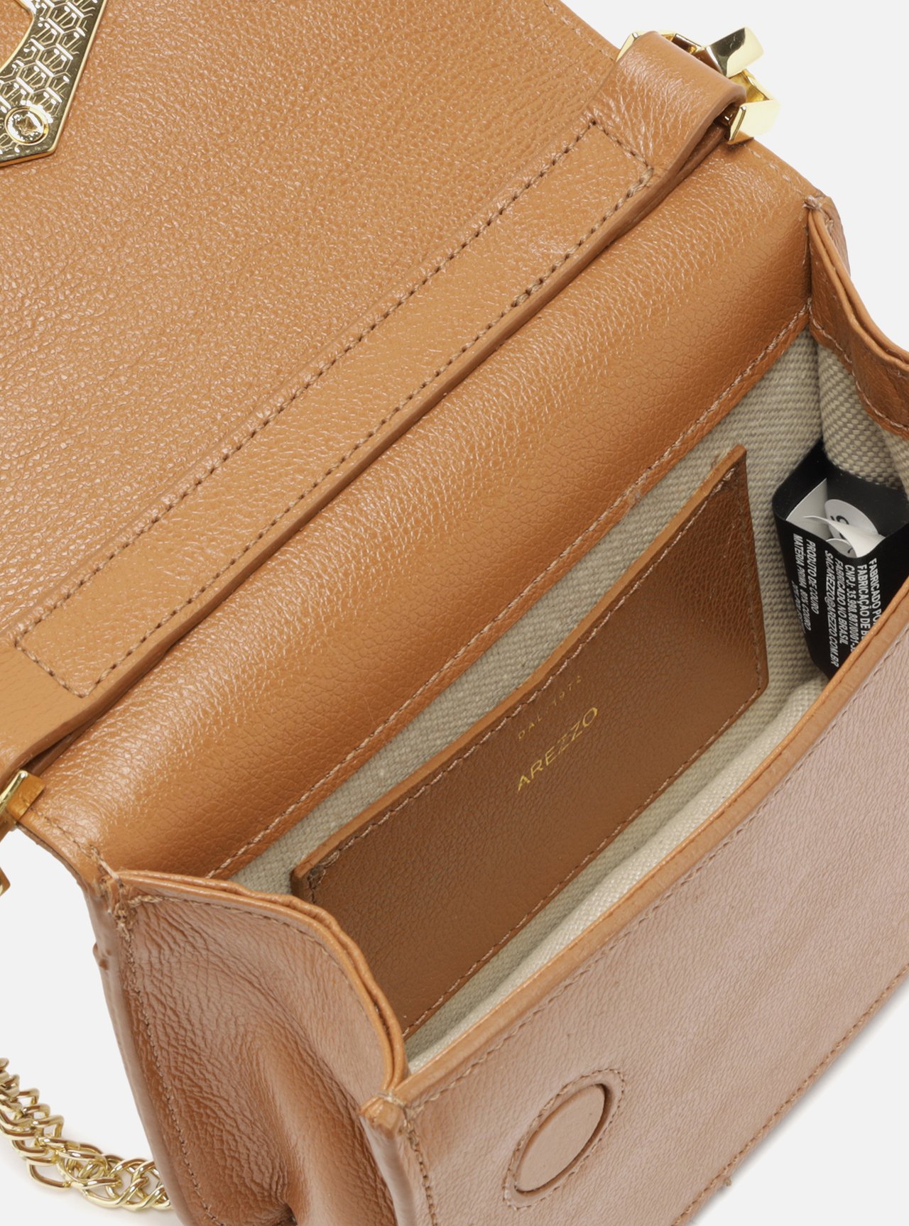 Bolsa Pequena Marrom Couro Fecho Dourado Corrente — foto 4