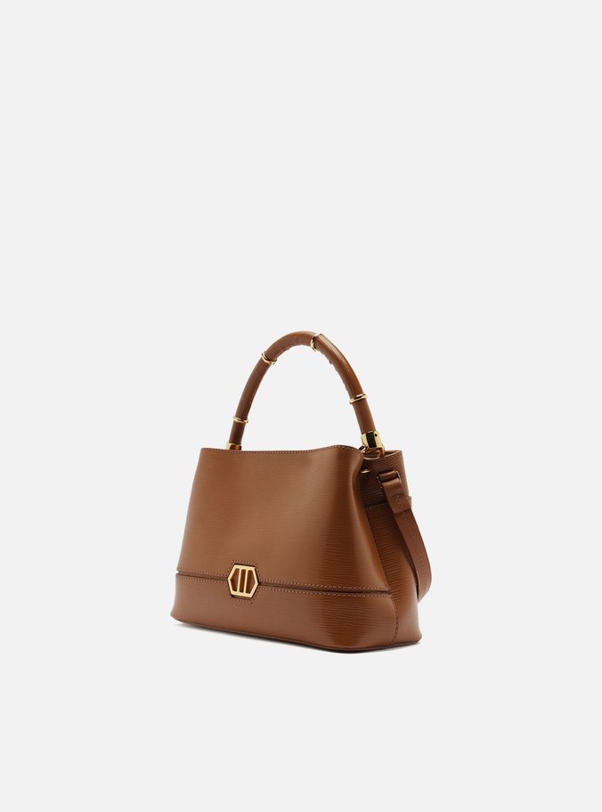 Bolsa Tote Marrom Couro Pequena Anéis