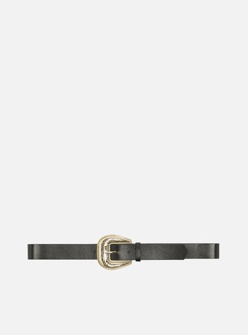 Arezzo — Cinto Preto Couro Fivela Dourada Croco