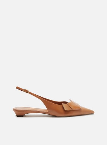 Sapatilha Marrom Couro Bico Fino Slingback Laço