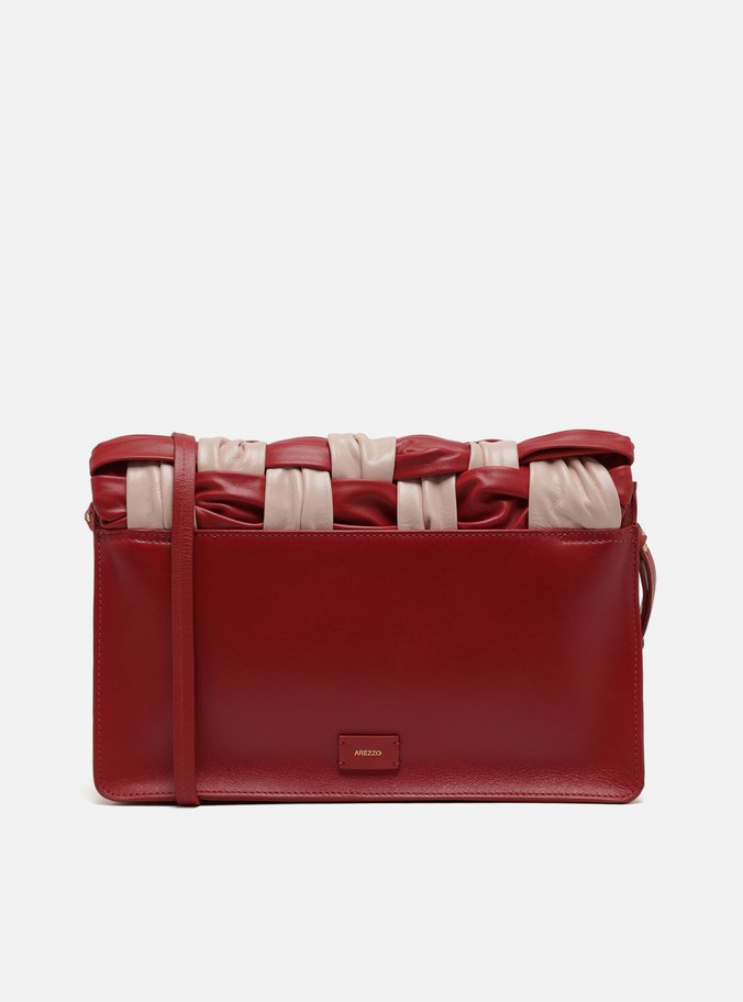 Bolsa Tiracolo Vermelha Couro Grande Tressê Bicolor