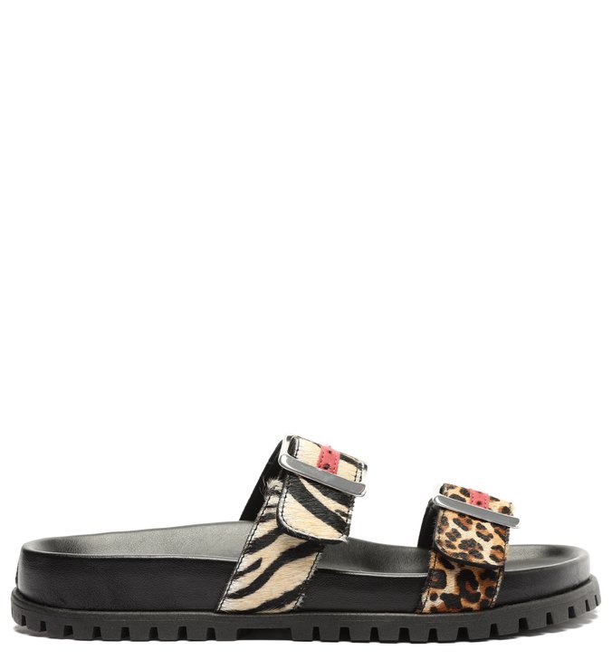 Rasteira Mix Animal Print Pelo Flatform Tratorada