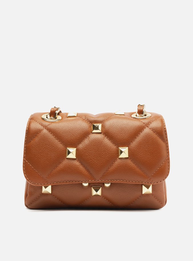 Bolsa Tiracolo Marrom Couro Mizz Pequena Tachas