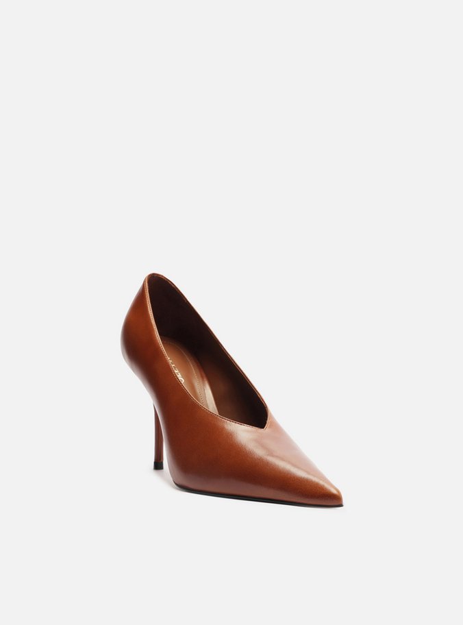 Scarpin Caramelo Couro Salto Alto Fino Modern