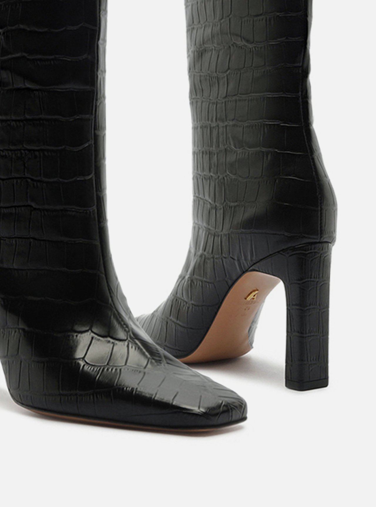 Bota Preta Cano Longo Salto Bloco Croco — foto 4