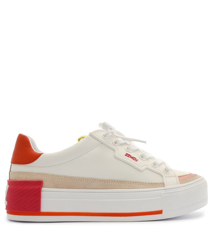 Tênis Branco Couro Flatform ZZ Mov Colorido